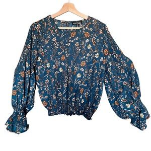 Kontrol Boho Micro Floral Smocked Balloon Sleeve Prairie Blouse